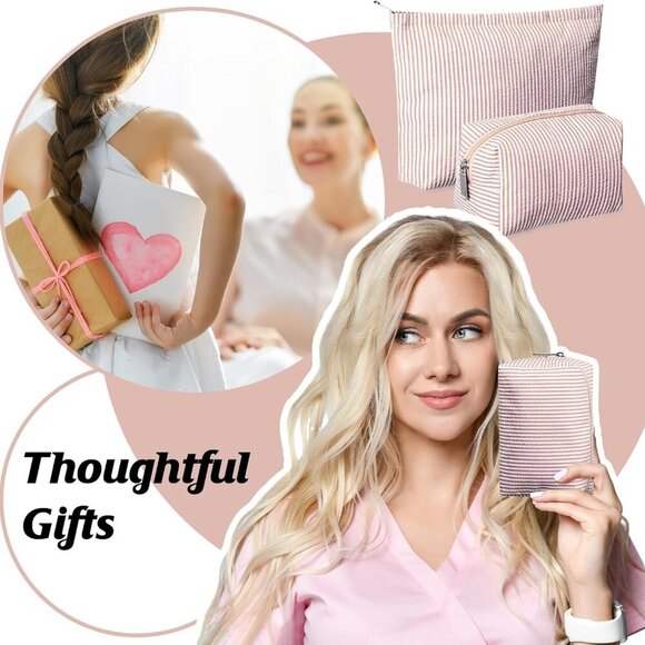 2 Pieces Makeup Bag Set Cute Cosmetic Pouch for Women Travel Toiletry Bag Preppy - Picture 7 of 7